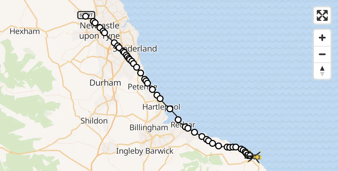 Flight route Police Helicopter Newcastle International Airport - Whitby, 04 October 2026, 10:03