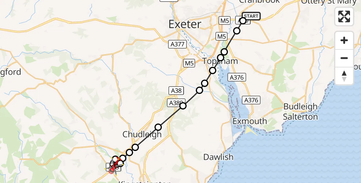 Flight route Air Ambulance Helicopter Exeter International Airport - Heathfield, 04 October 2026, 10:09
