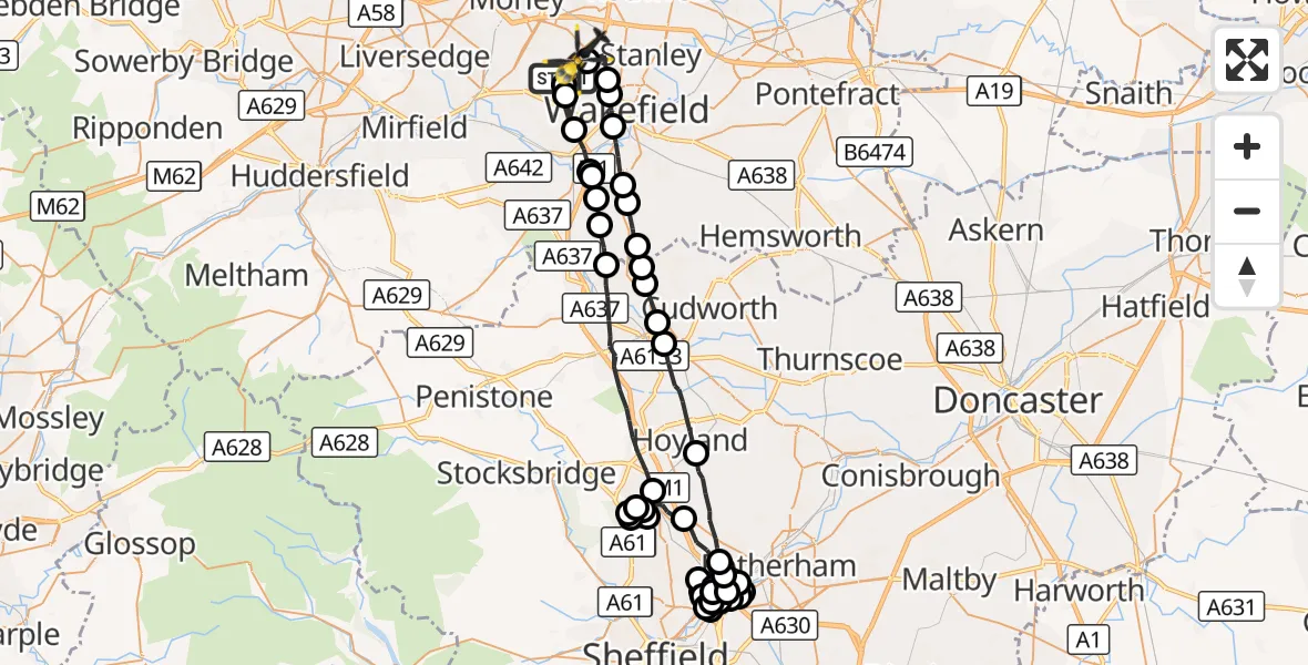 Flight route Police Helicopter East Ardsley - East Ardsley, 04 October 2026, 10:15