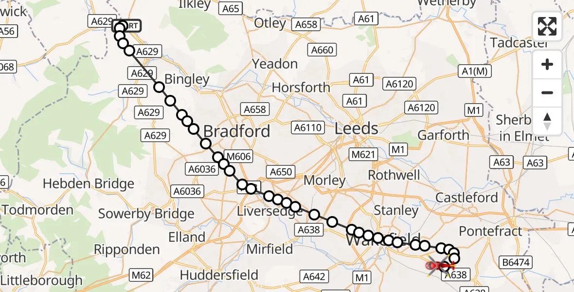 Flight route Air Ambulance Helicopter Silsden - YAA Nostell Helicopter Port, 04 October 2026, 10:16