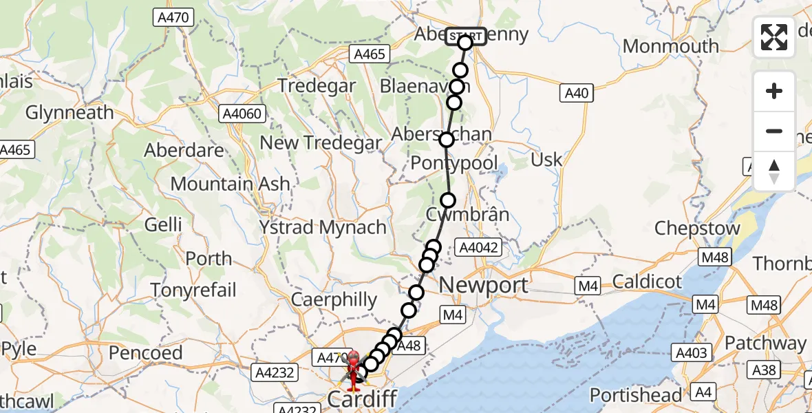 Flight route Air Ambulance Helicopter Abergavenny - Birchgrove, 04 October 2026, 10:37