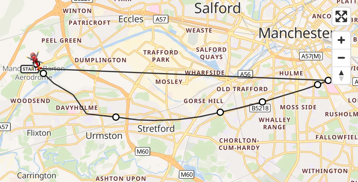 Flight route Air Ambulance Helicopter Manchester Barton Aerodrome - Manchester Barton Aerodrome, 04 October 2026, 10:53