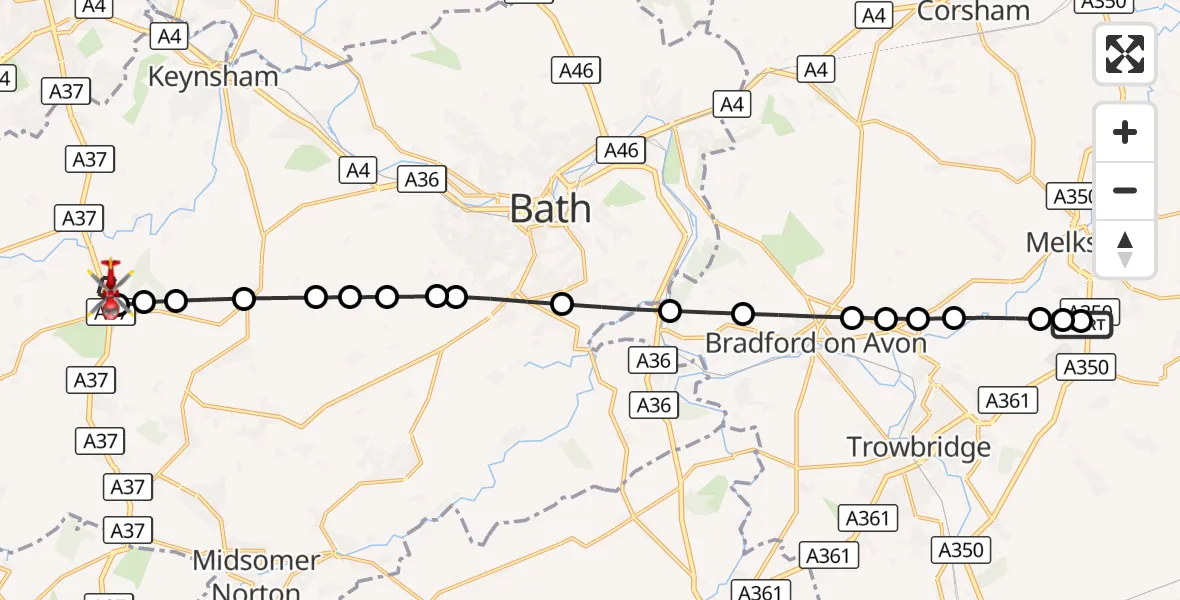 Flight route Air Ambulance Helicopter Wiltshire Air Ambulance - Chelwood, 04 October 2026, 11:46