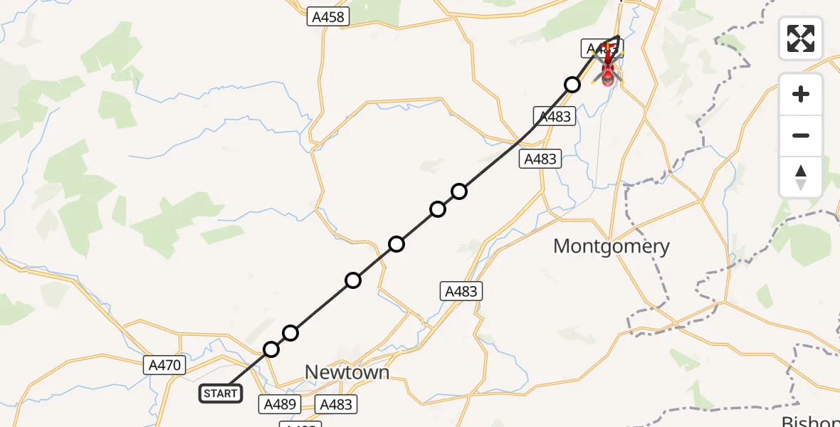 Flight route Air Ambulance Helicopter Stepaside - Welshpool Airport, 04 October 2026, 11:55