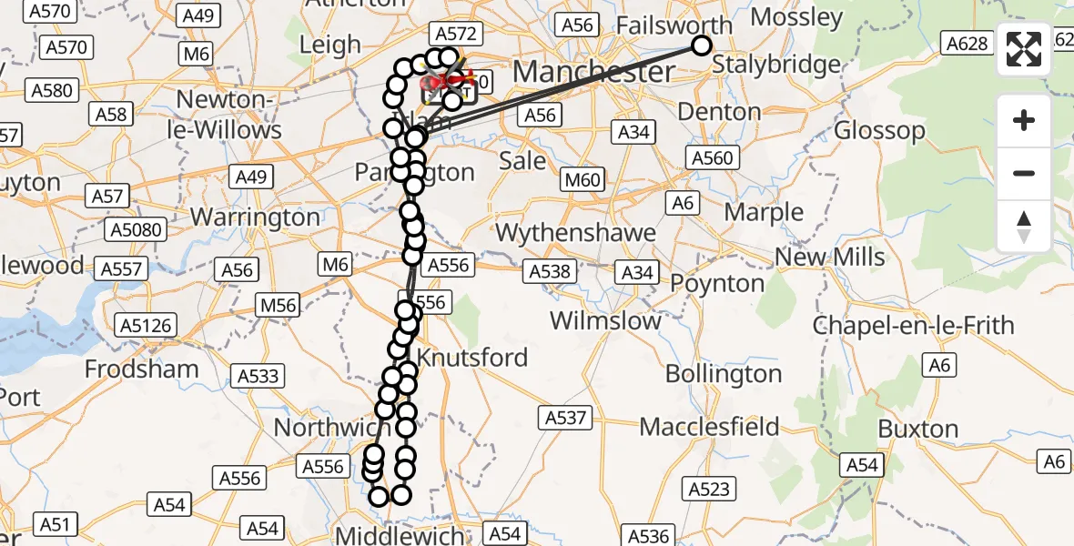 Flight route Air Ambulance Helicopter Manchester Barton Aerodrome - Irlam, 04 October 2026, 12:28