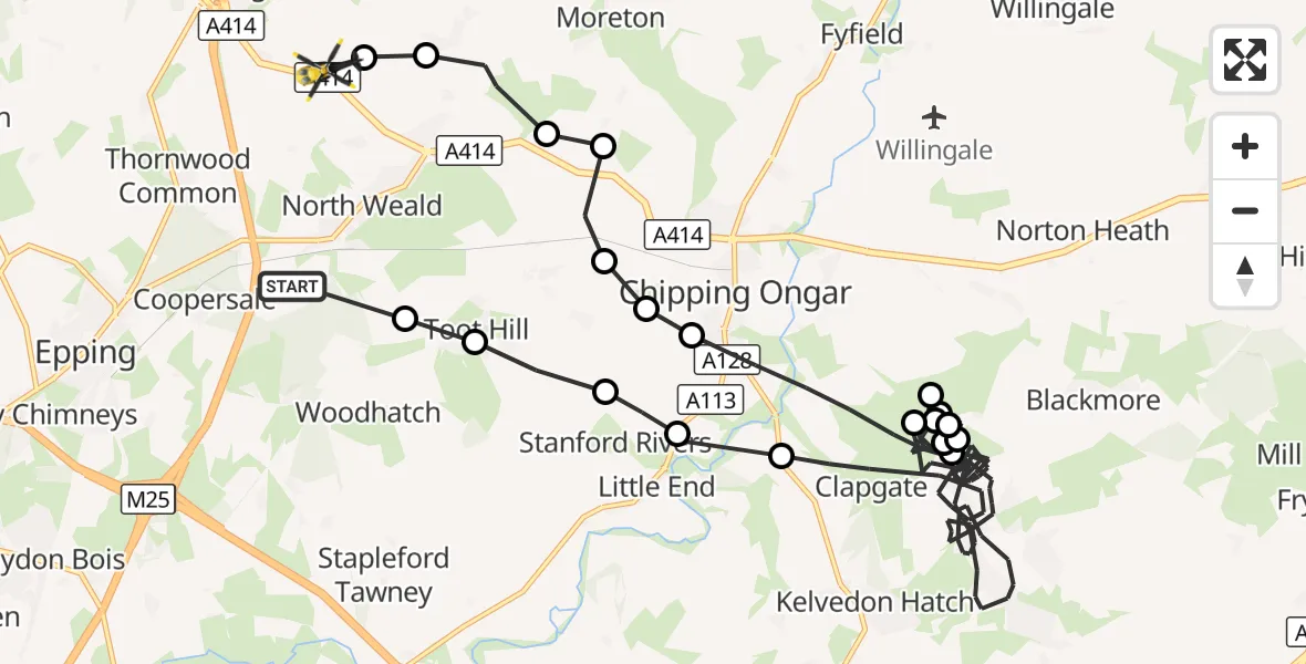 Flight route Police Helicopter Coopersale - North Weald Bassett, 04 October 2026, 12:29
