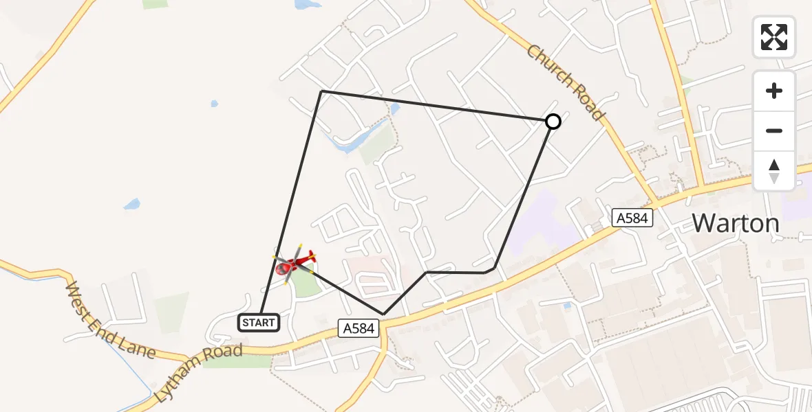Flight route Air Ambulance Helicopter Warton - Warton Aerodrome, 04 October 2026, 13:15