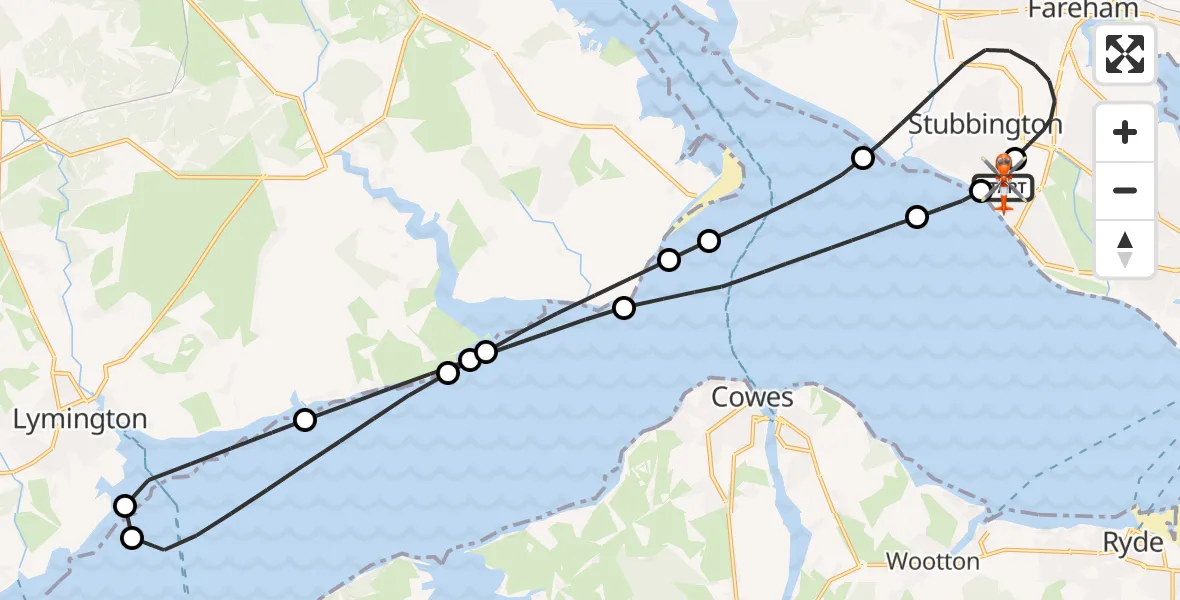 Flight route Coastguard Helicopter Solent Airport - Solent Airport, 04 October 2026, 13:30
