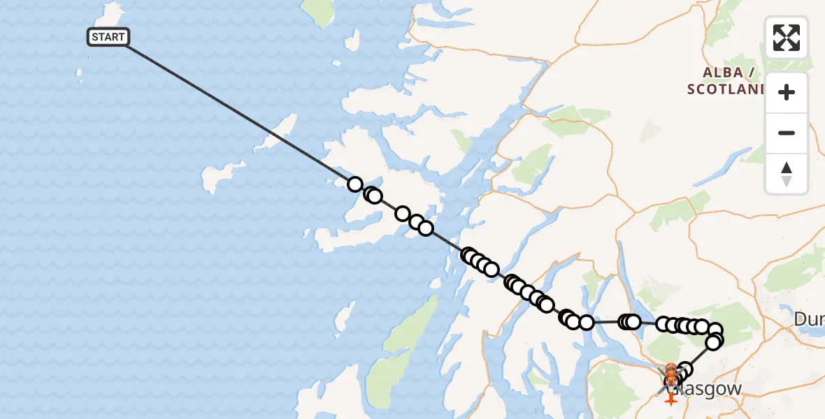 Flight route Coastguard Helicopter Inner Seas - Glasgow Airport, 04 October 2026, 13:32