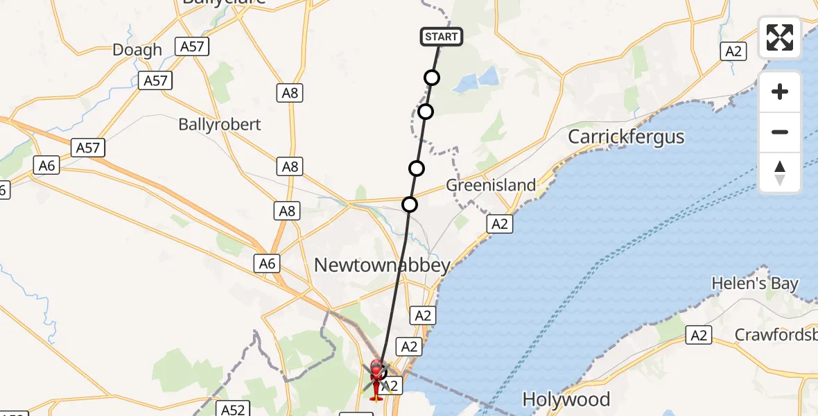 Flight route Air Ambulance Helicopter Mid and East Antrim District - Belfast City District, 04 October 2026, 13:52