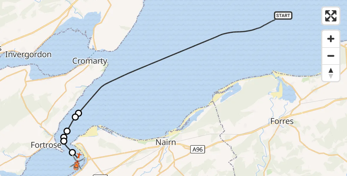Flight route Coastguard Helicopter North Sea - Ardersier, 04 October 2026, 14:15