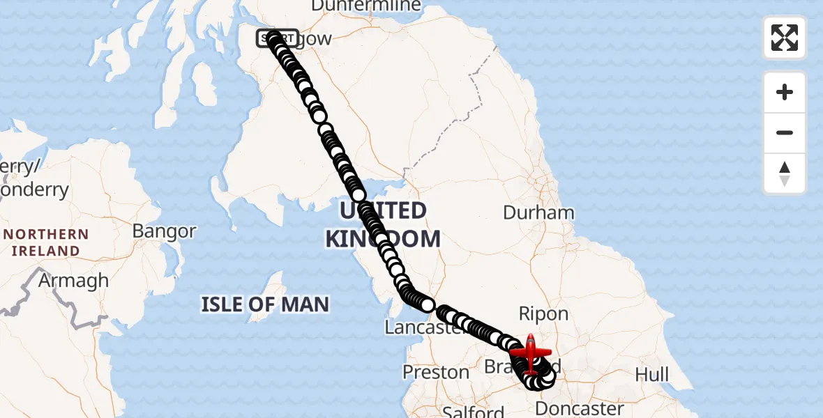 Flight route Air Ambulance Aircraft Glasgow Airport - Leeds Bradford Airport, 04 October 2026, 14:45