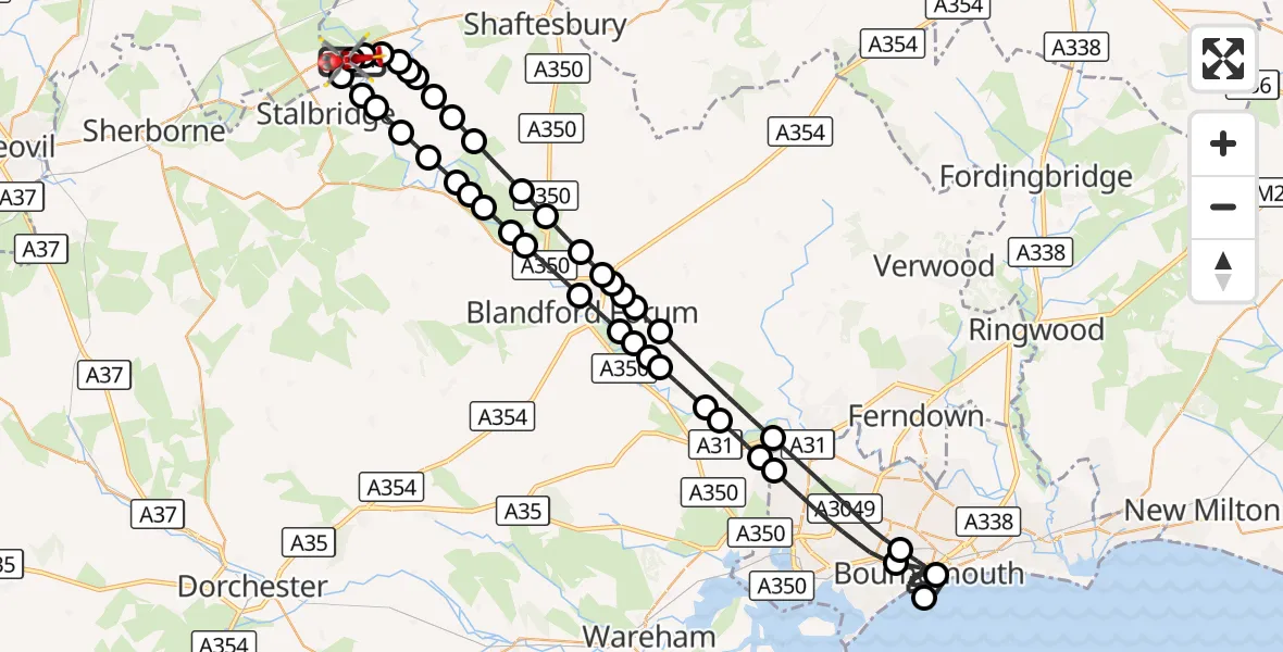 Flight route Air Ambulance Helicopter Henstridge Airfield - Henstridge Airfield, 04 October 2026, 14:54
