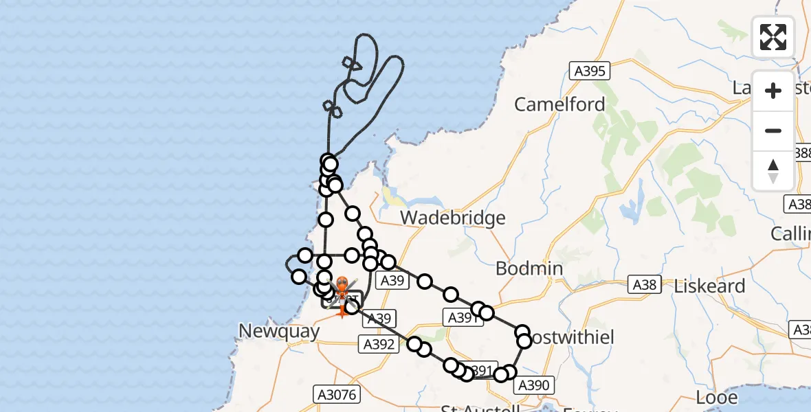 Flight route Coastguard Helicopter Cornwall Airport Newquay - Cornwall Airport Newquay, 04 October 2026, 15:15