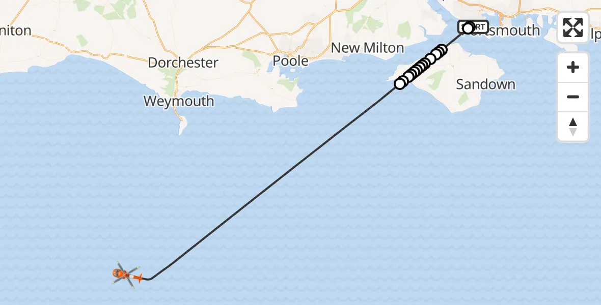 Flight route Coastguard Helicopter Solent Airport - English Channel, 04 October 2026, 15:18