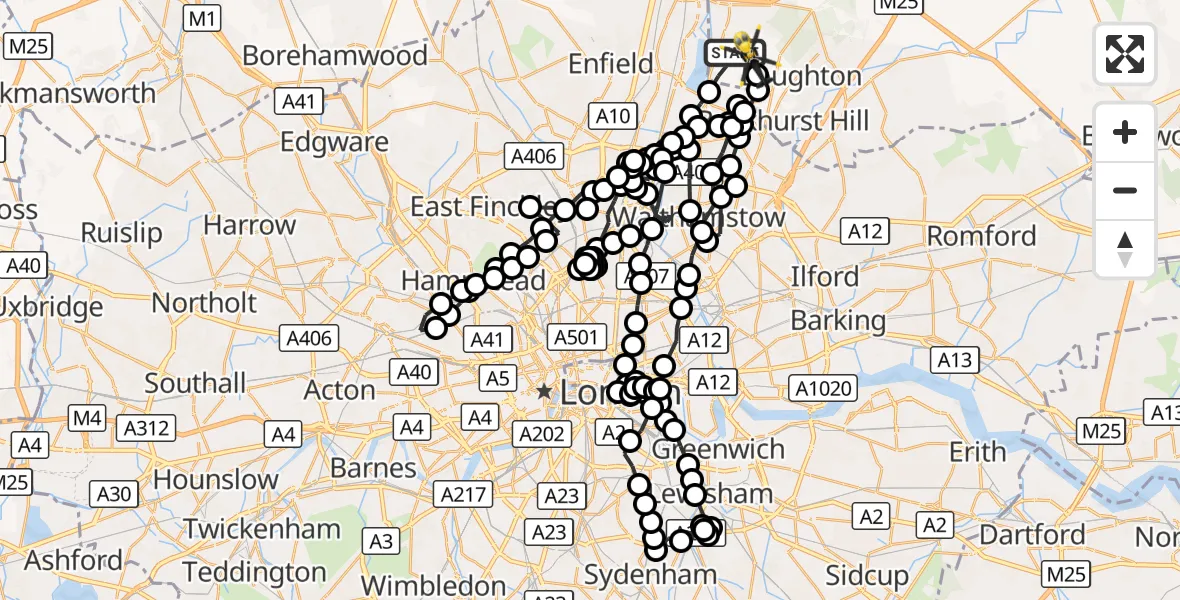 Flight route Police Helicopter Sewardstonebury - Sewardstonebury, 04 October 2026, 15:37