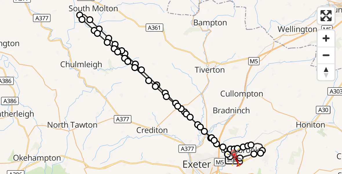 Flight route Air Ambulance Helicopter Exeter International Airport - Exeter International Airport, 04 October 2026, 16:03