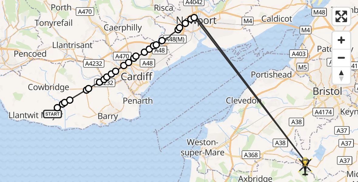 Flight route Police Helicopter MOD St Athan - Compton Martin, 04 October 2026, 16:13