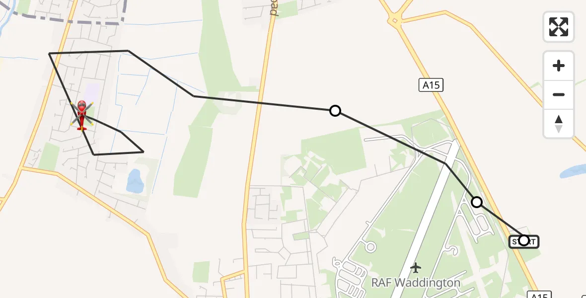 Flight route Air Ambulance Helicopter RAF Waddington - Waddington, 04 October 2026, 16:13