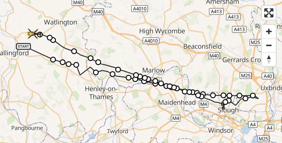 Flight route Police Helicopter RAF Benson - Ewelme, 04 October 2026, 16:18