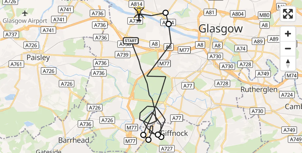 Flight route Police Helicopter Glasgow - Glasgow, 04 October 2026, 16:26
