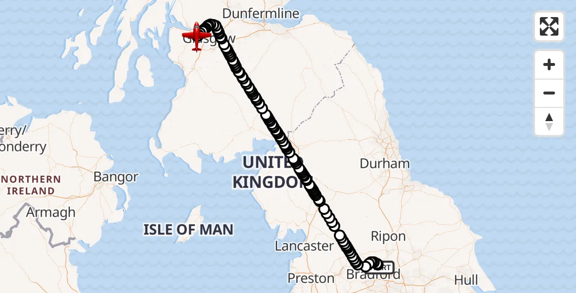 Flight route Air Ambulance Aircraft Leeds Bradford Airport - Glasgow Airport, 04 October 2026, 16:28
