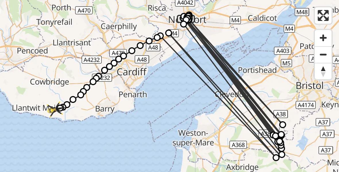 Flight route Police Helicopter Barrack Hill - MOD St Athan, 04 October 2026, 16:52