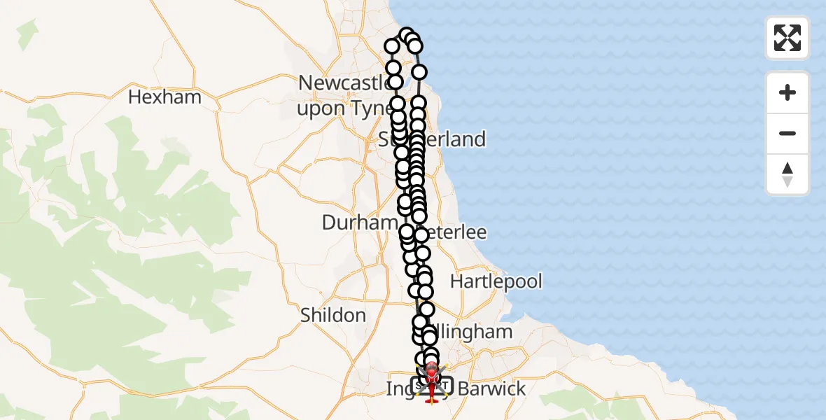 Flight route Air Ambulance Helicopter Egglescliffe - Egglescliffe, 04 October 2026, 16:53