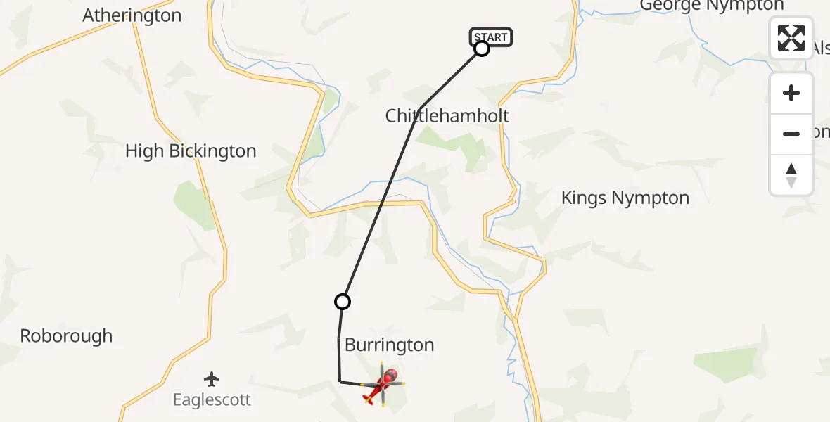 Flight route Air Ambulance Helicopter North Devon - Burrington, 04 October 2026, 17:04