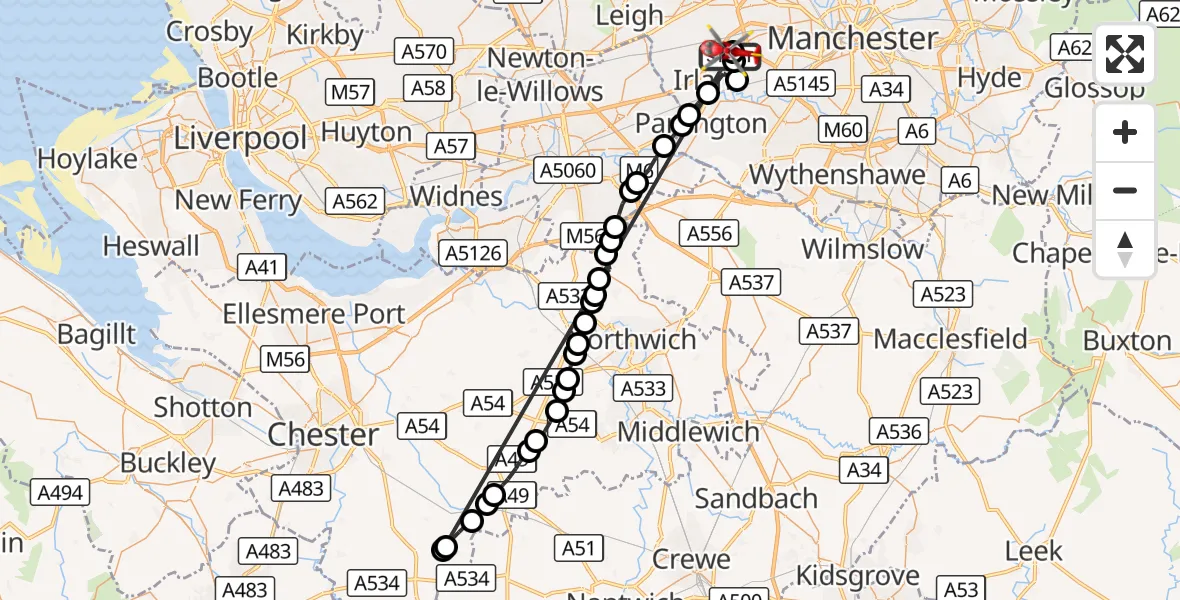 Flight route Air Ambulance Helicopter Manchester Barton Aerodrome - Manchester Barton Aerodrome, 04 October 2026, 17:33