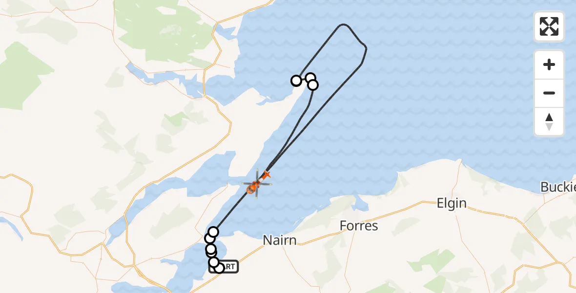 Flight route Coastguard Helicopter Inverness Airport - North Sea, 04 October 2026, 18:08