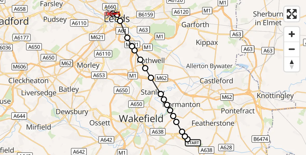 Flight route Air Ambulance Helicopter YAA Nostell Helicopter Port - Hyde Park, 04 October 2026, 18:21