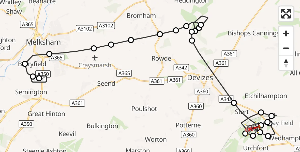 Flight route Air Ambulance Helicopter Wiltshire Air Ambulance - Stert, 04 October 2026, 18:23