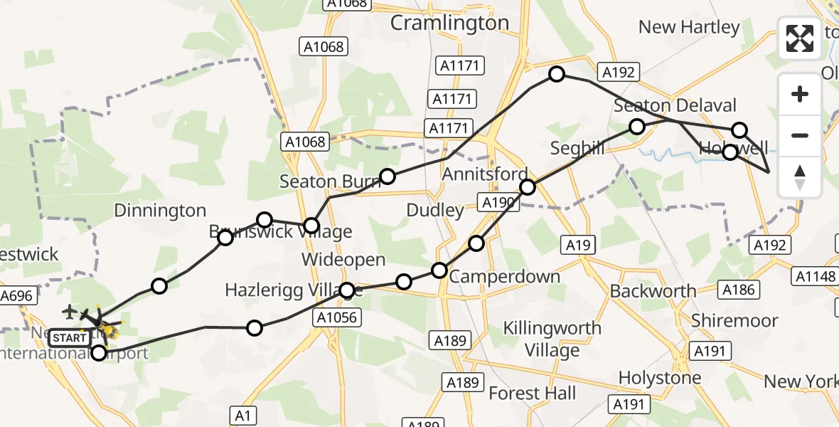 Flight route Police Helicopter Newcastle International Airport - Newcastle International Airport, 04 October 2026, 18:58
