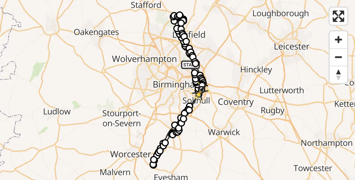 Flight route Police Helicopter Sutton Coldfield - Birmingham Airport, 04 October 2026, 19:46