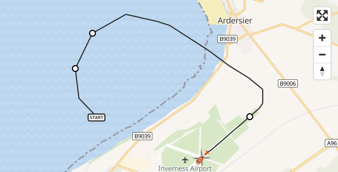 Flight route Coastguard Helicopter Inverness - Inverness Airport, 04 October 2026, 20:08