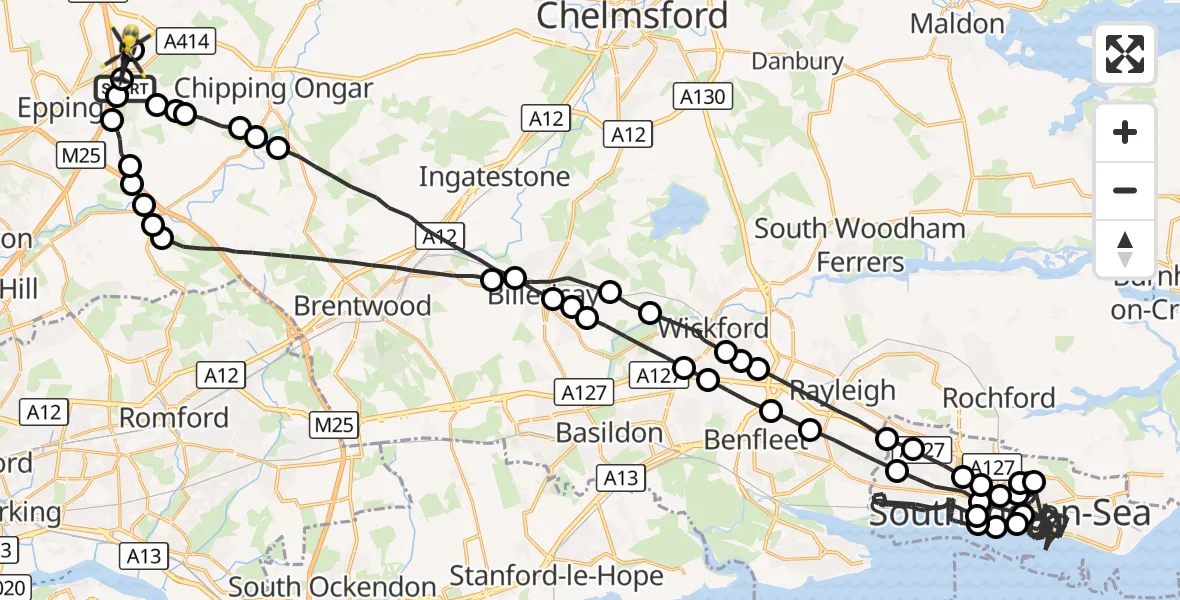 Flight route Police Helicopter Coopersale - North Weald Airfield, 04 October 2026, 20:29