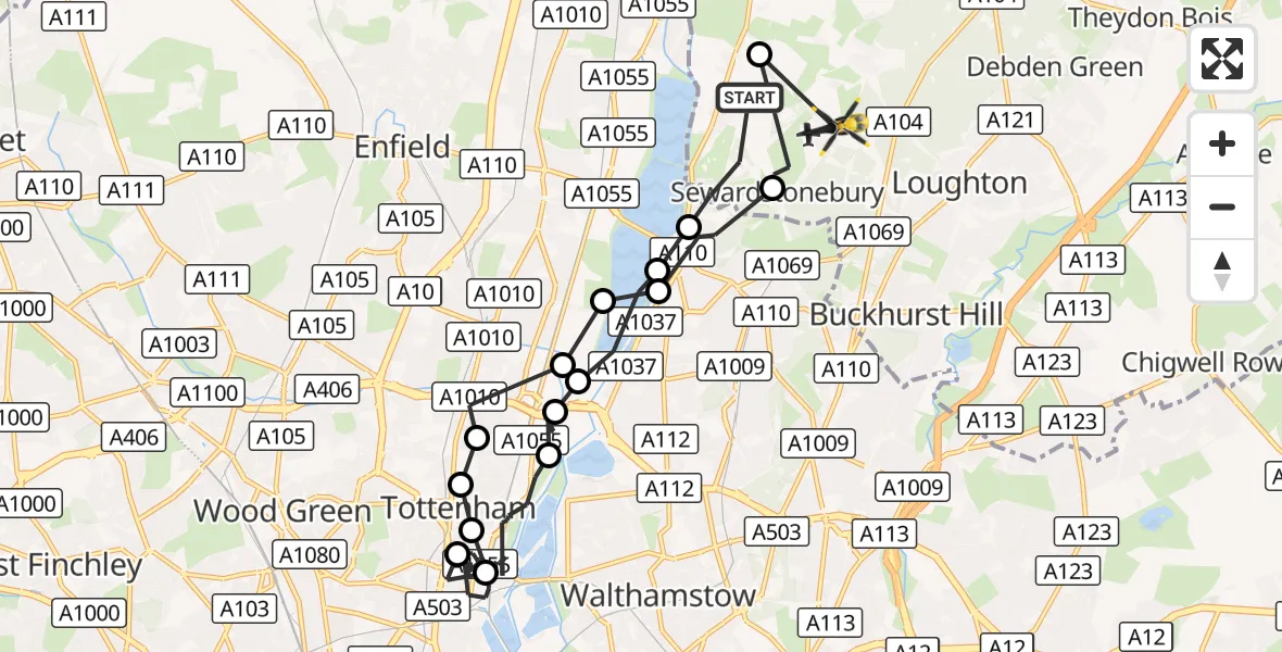 Flight route Police Helicopter Sewardstonebury - Sewardstonebury, 04 October 2026, 20:59