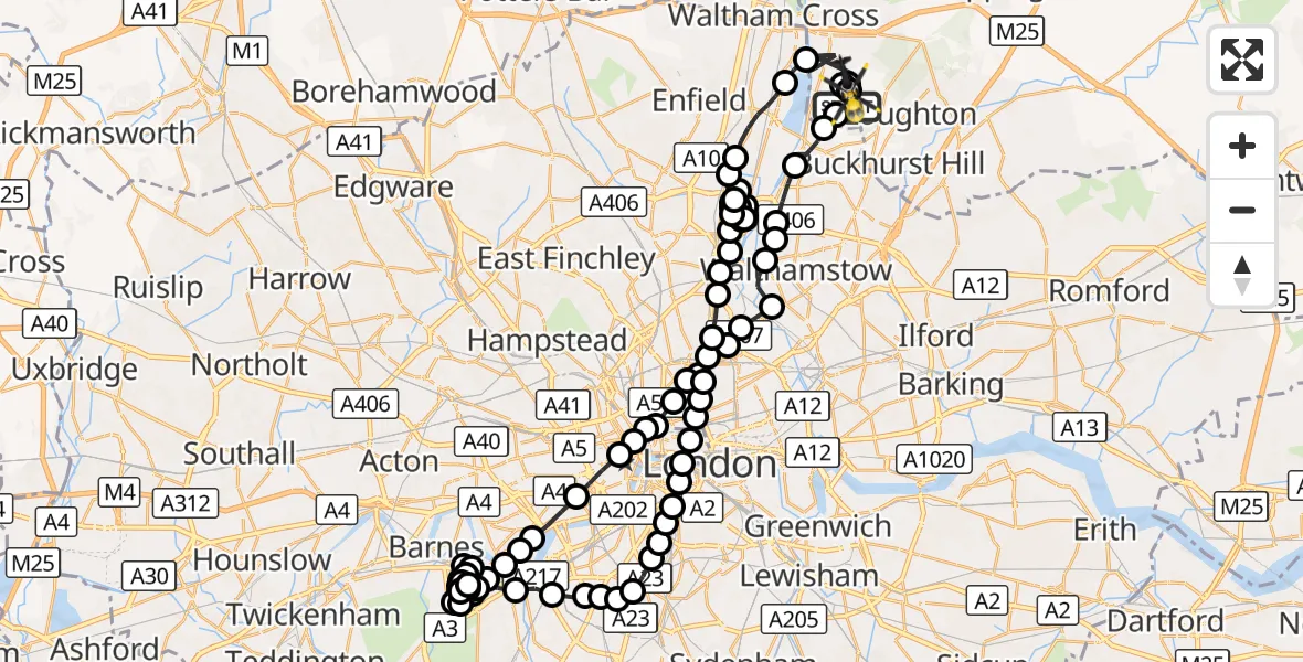 Flight route Police Helicopter Metropolitan Police Air Support Unit Lippitts Hill - Sewardstonebury, 04 October 2026, 22:08