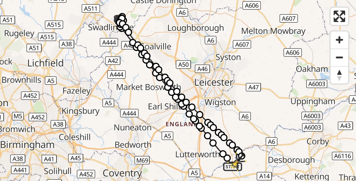 Flight route Police Helicopter Husbands Bosworth - Husbands Bosworth Airfield, 04 October 2026, 22:36