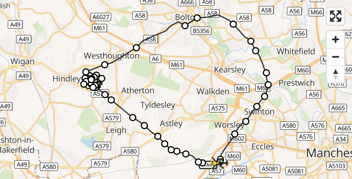 Flight route Police Helicopter Irlam - Manchester Barton Aerodrome, 05 October 2026, 01:25
