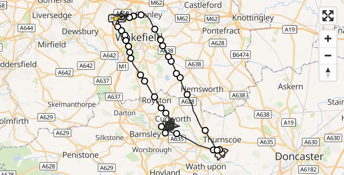 Flight route Police Helicopter East Ardsley - East Ardsley, 05 October 2026, 02:18