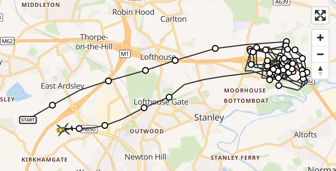 Flight route Police Helicopter East Ardsley - East Ardsley, 05 October 2026, 05:02