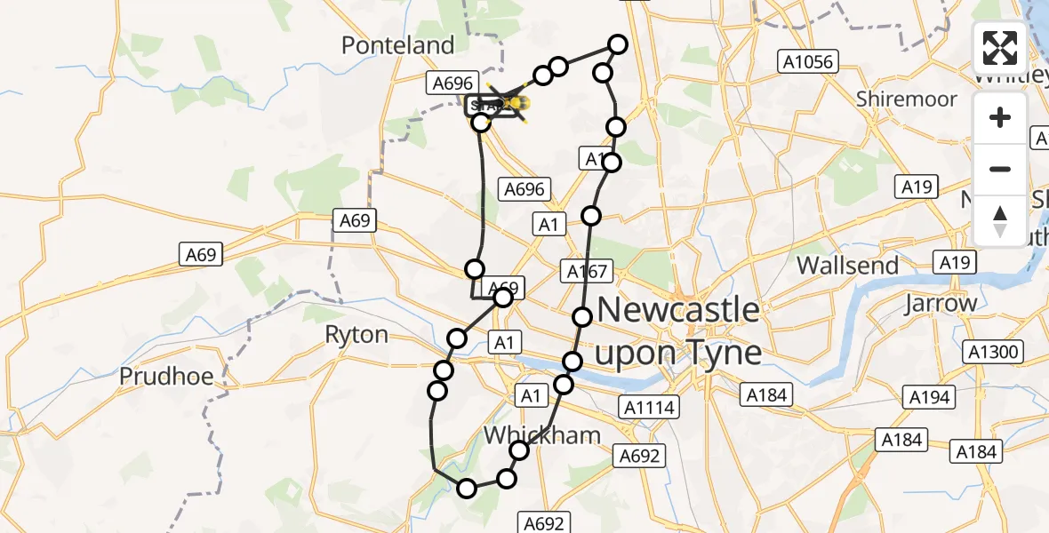 Flight route Police Helicopter Newcastle International Airport - Newcastle International Airport, 05 October 2026, 05:19