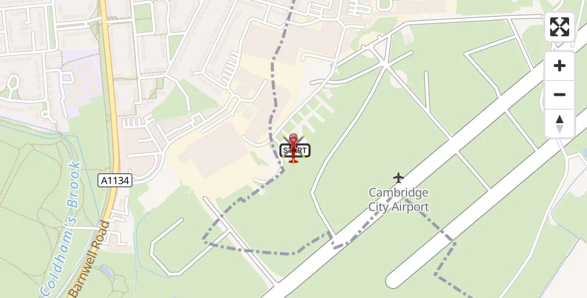 Flight route Air Ambulance Helicopter Cambridge City Airport - Cambridge City Airport, 05 October 2026, 06:08