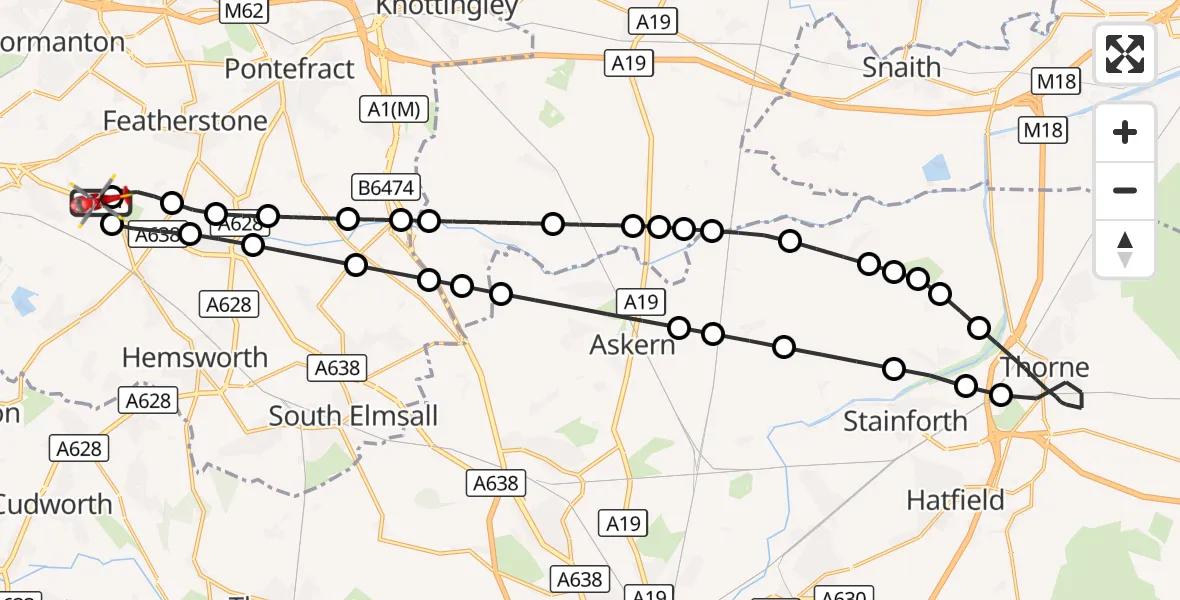 Flight route Air Ambulance Helicopter YAA Nostell Helicopter Port - YAA Nostell Helicopter Port, 05 October 2026, 07:52