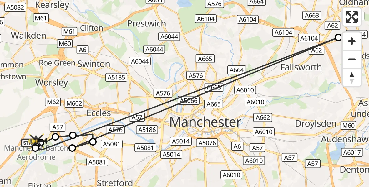 Flight route Police Helicopter Manchester Barton Aerodrome - Manchester Barton Aerodrome, 05 October 2026, 09:38