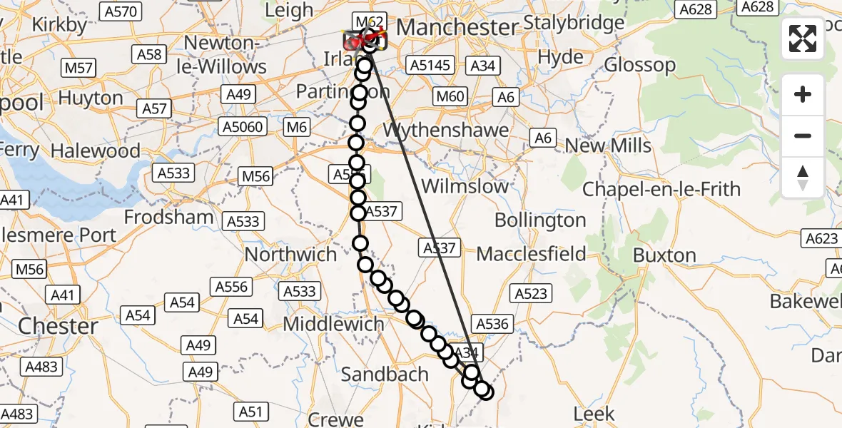 Flight route Air Ambulance Helicopter Manchester Barton Aerodrome - Manchester Barton Aerodrome, 05 October 2026, 09:43
