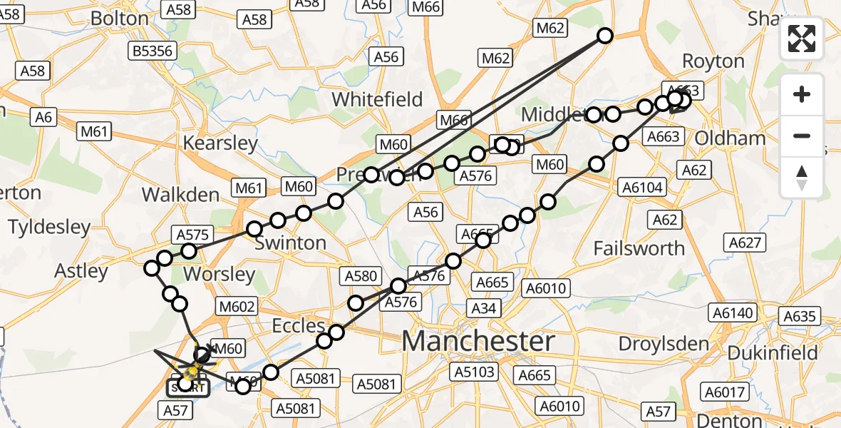 Flight route Police Helicopter Manchester Barton Aerodrome - Manchester Barton Aerodrome, 05 October 2026, 09:59