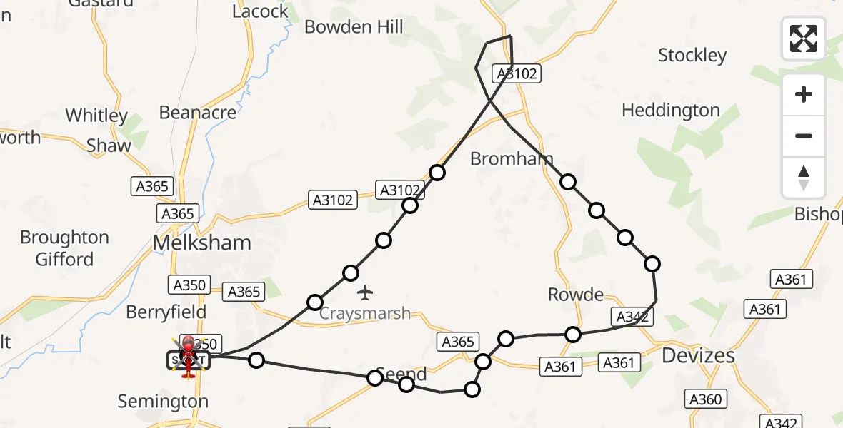 Flight route Air Ambulance Helicopter Wiltshire Air Ambulance - Wiltshire Air Ambulance, 05 October 2026, 10:06